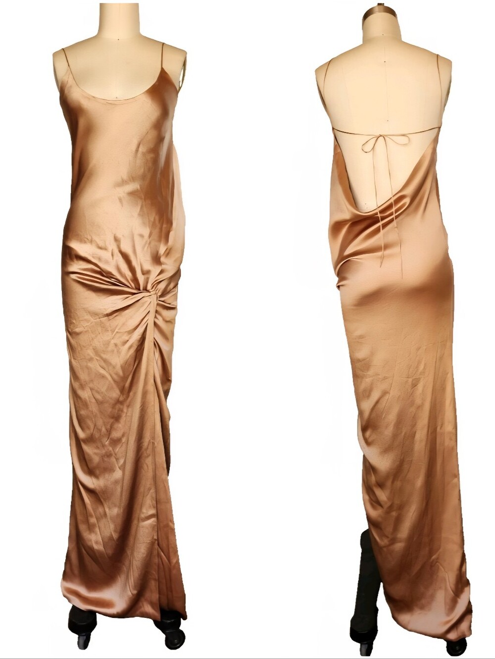 Adriana Iglesias Long Silk Maxi Dress Peach Beige Pink-ish Cocktail Party sz 40